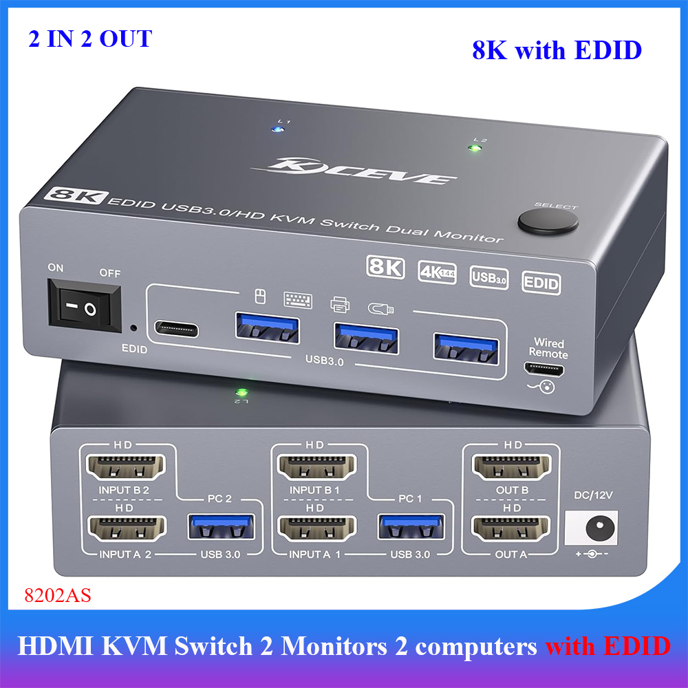 Kvm Switch Dual Monitor - Switch KVM 8K para 2 Monitores