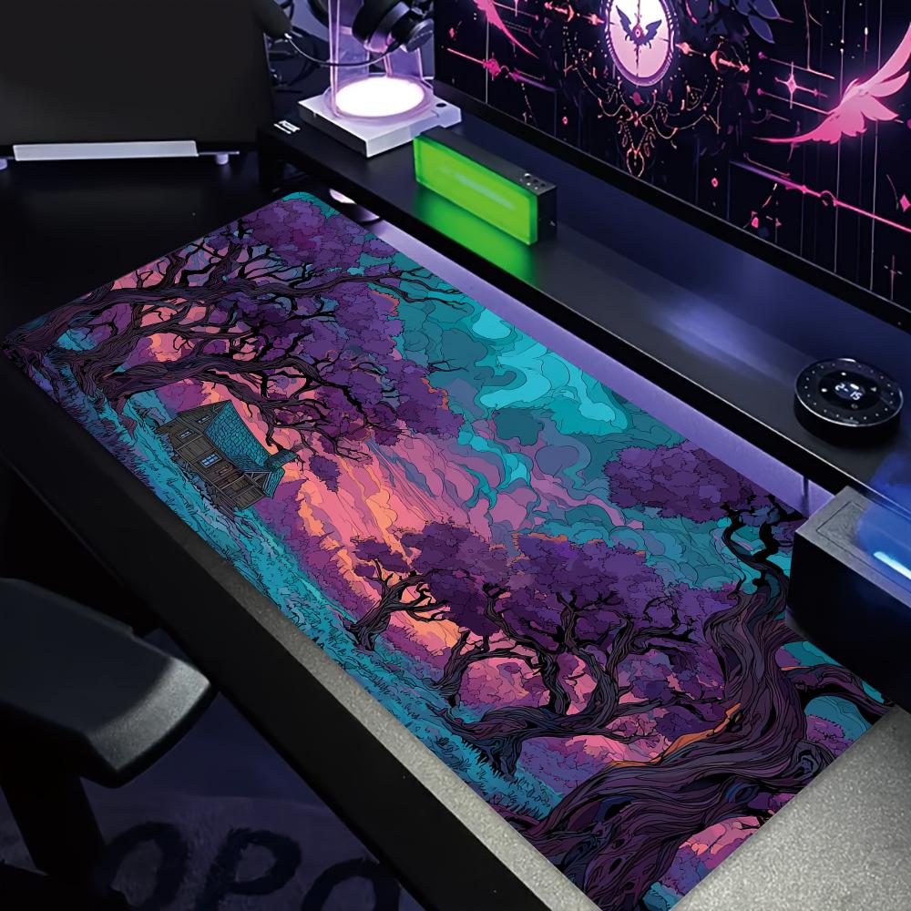 Office Desk Tech Accessories - Misterioso floresta roxa grande mouse pad