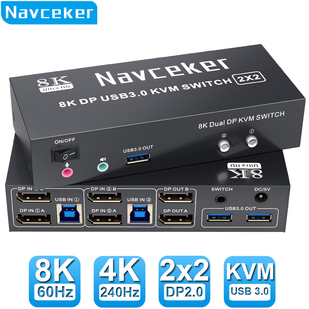 Kvm Switch Dual Monitor - Navceker 4K 240Hz Monitor Duplo DP