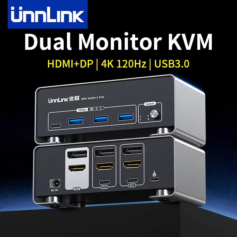 Kvm Switch Dual Monitor - Unnlink 4K 120Hz HDMI + DP