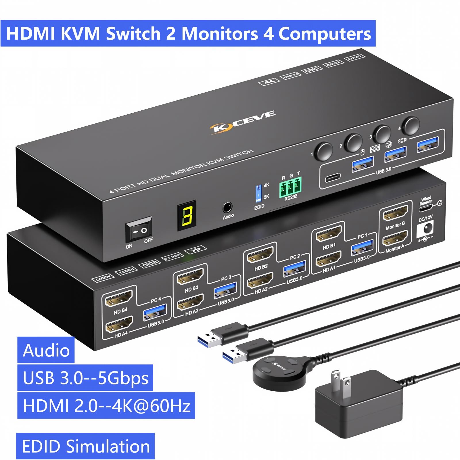 Kvm Switch Dual Monitor - Switch KVM HDMI para 2 Monitores